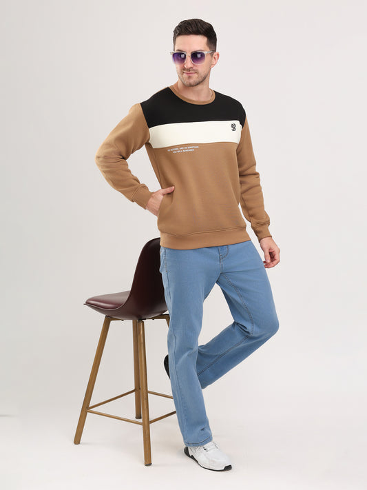 Men's Camel Solid Full Sleeves Sweatshirt