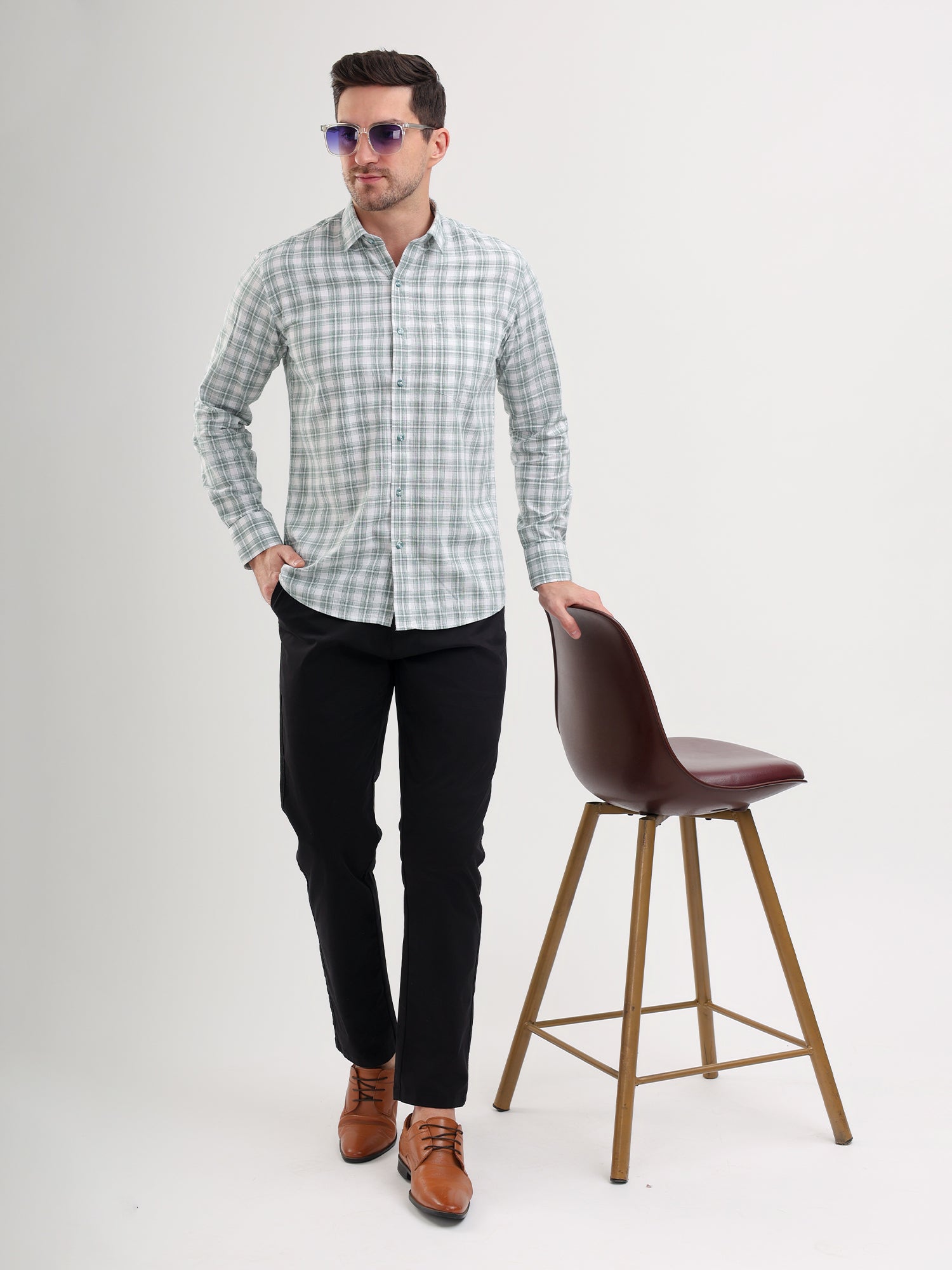 Sparky Solid Regular Fit Cotton Casual Shirt Full Sleeve | Summer Plus Size Green Color