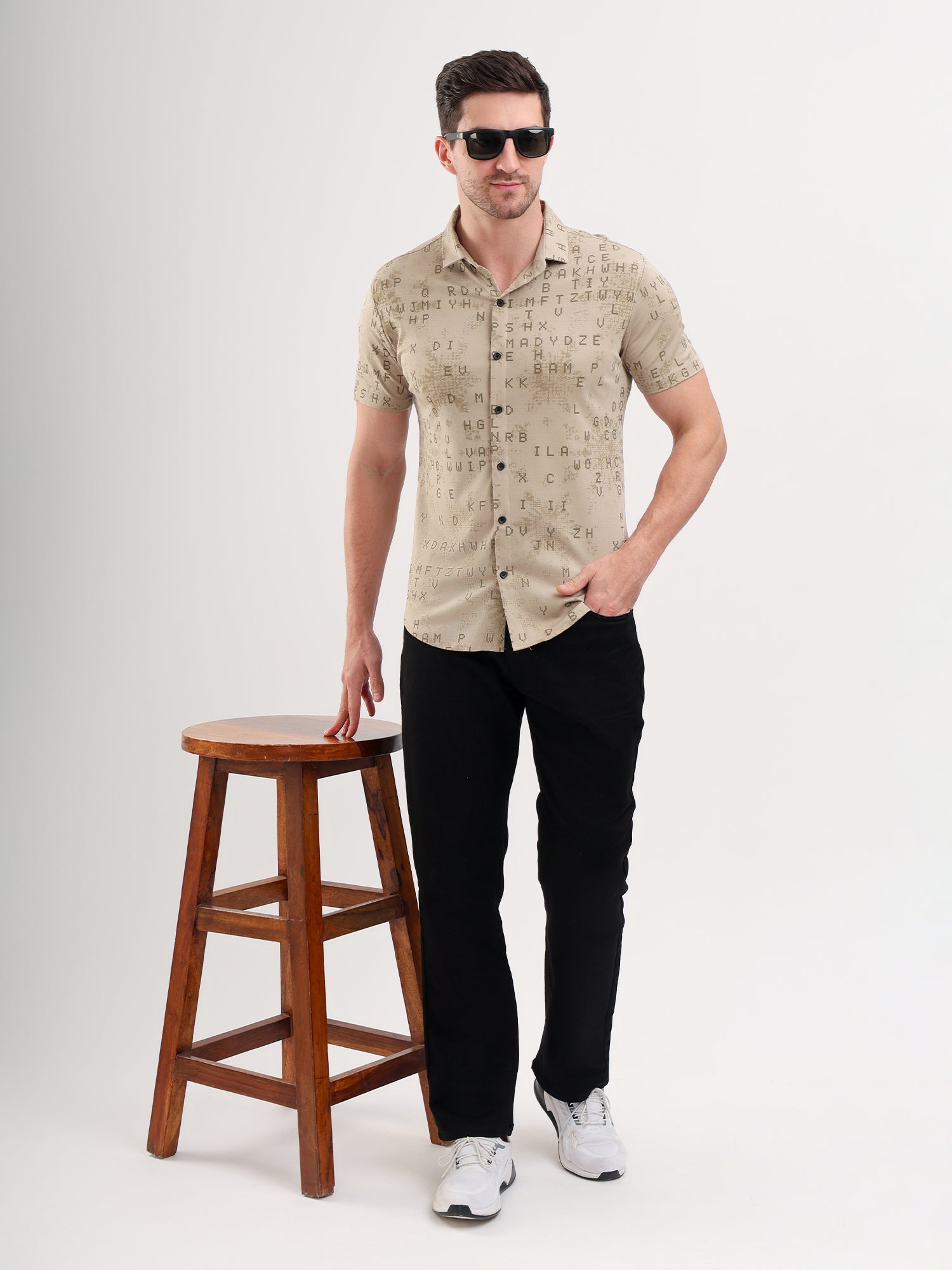 Sparky Solid Slim Fit Cotton Casual Shirt Half Sleeve | Summer Plus Size Beige Color