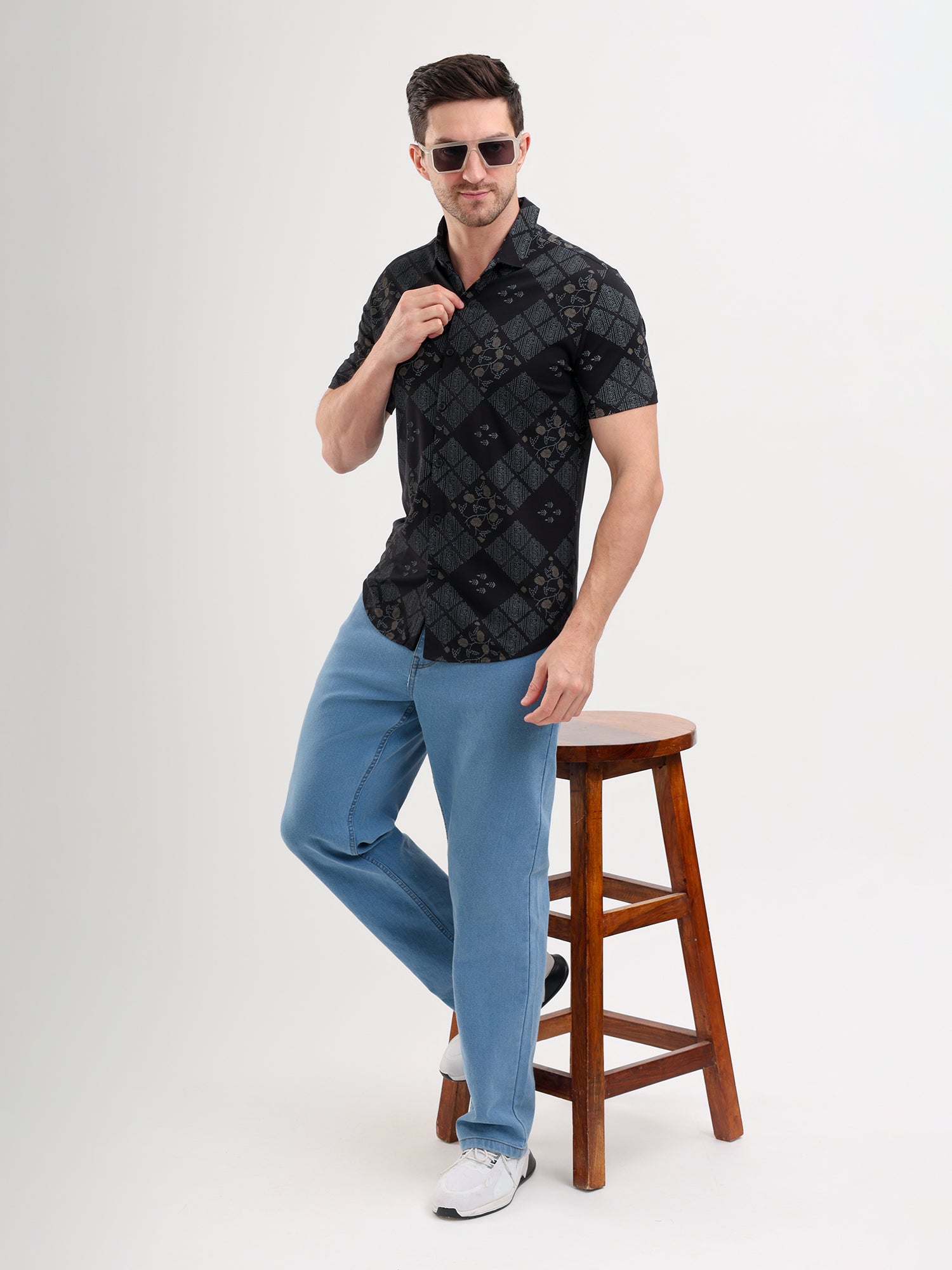 Sparky Solid Slim Fit Cotton Casual Shirt Half Sleeve | Summer Plus Size Black Color