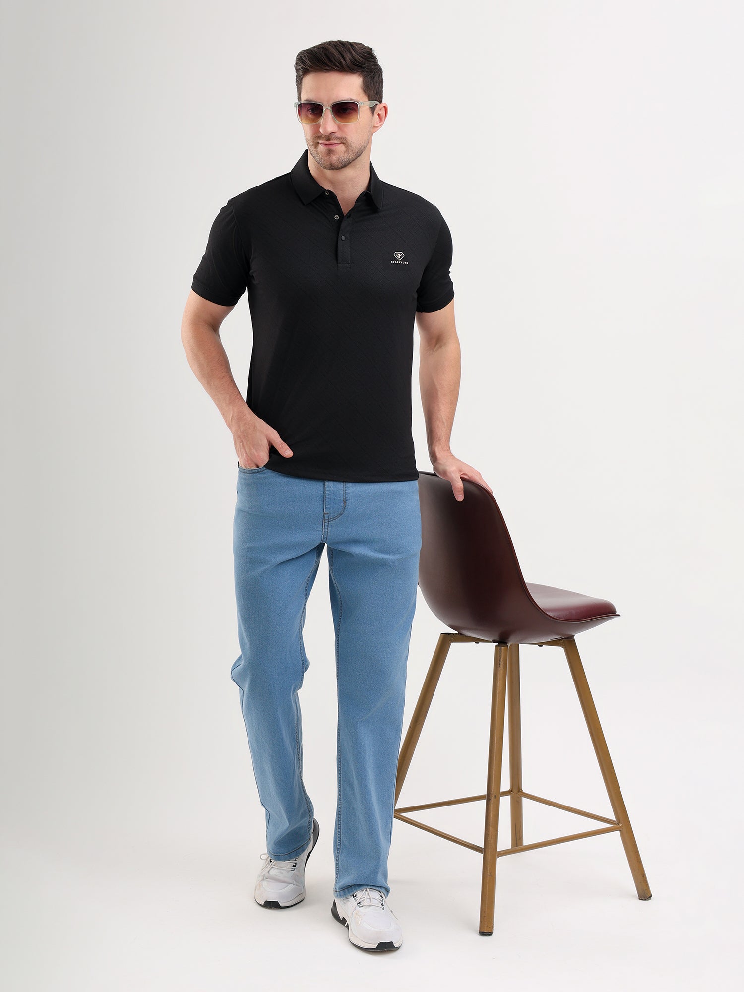Sparky Solid Slim Fit Cotton Formal Polo Tshirt Half Sleeve | Summer Plus Size Black Color