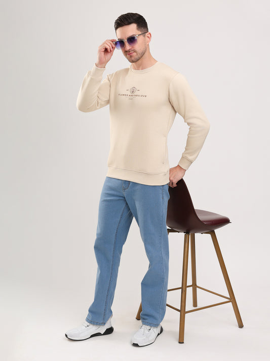 Men's Beig Solid Full Sleeves Sweatshirt