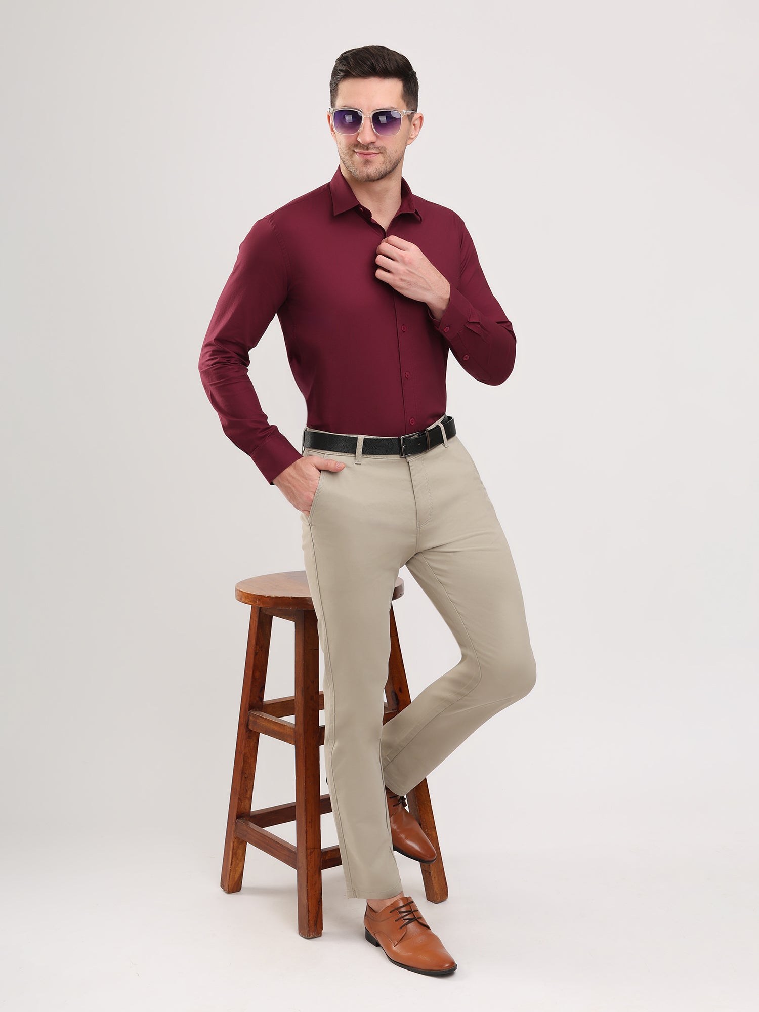 Men Mehroon Casual Twill Shirt