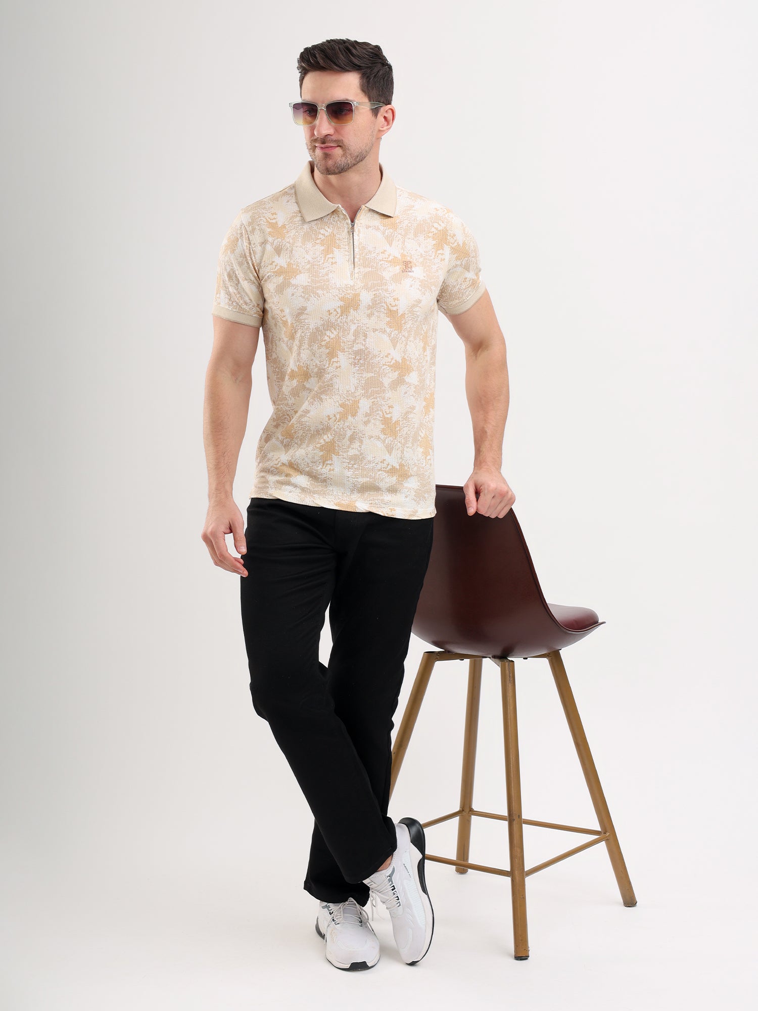 Sparky Solid Slim Fit Cotton Formal Polo Tshirt Half Sleeve | Summer Plus Size Beige Color