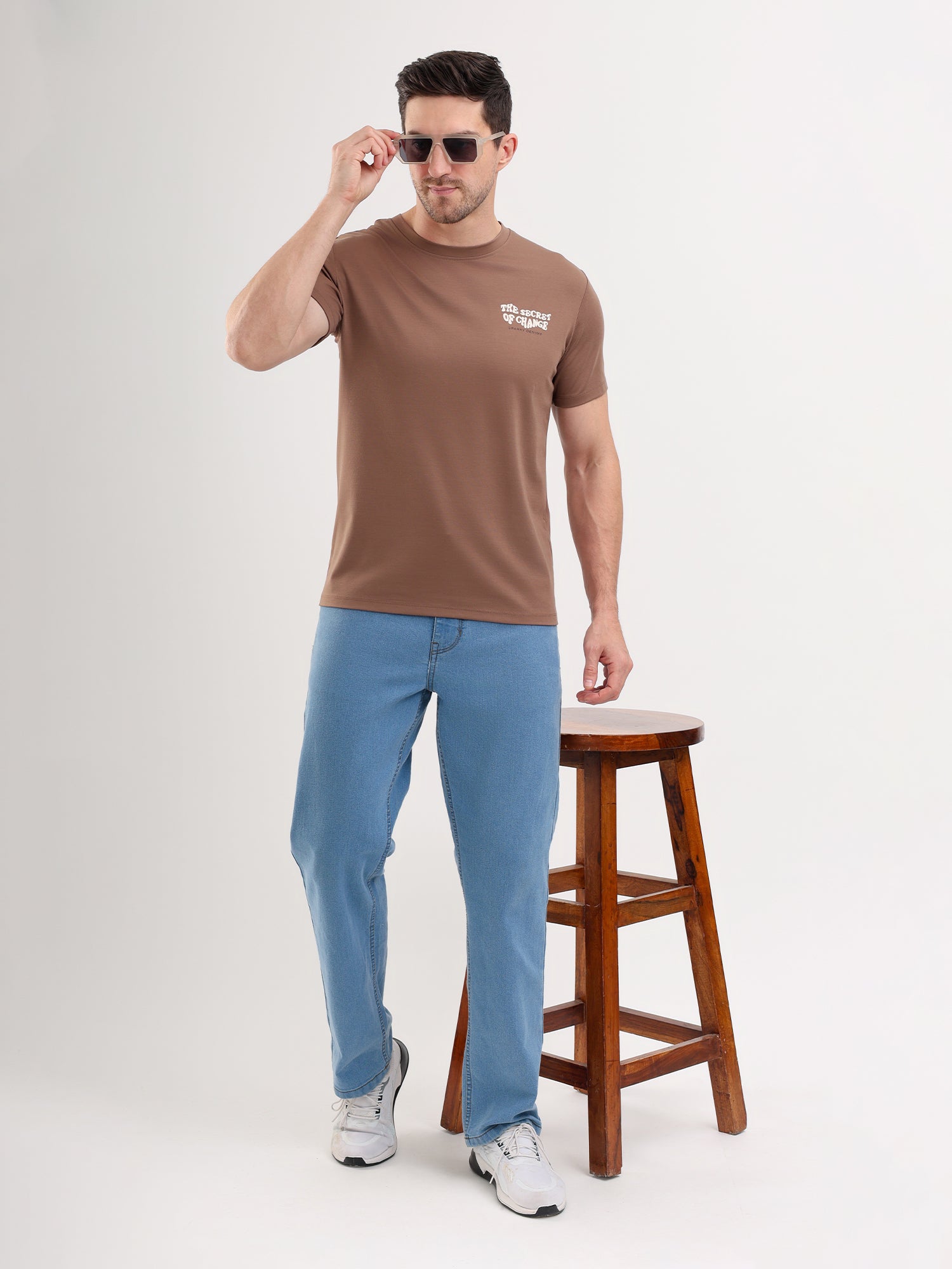 Sparky Solid Slim Fit Cotton Formal T-Shirt Half Sleeve | Summer Plus Size Brown Color