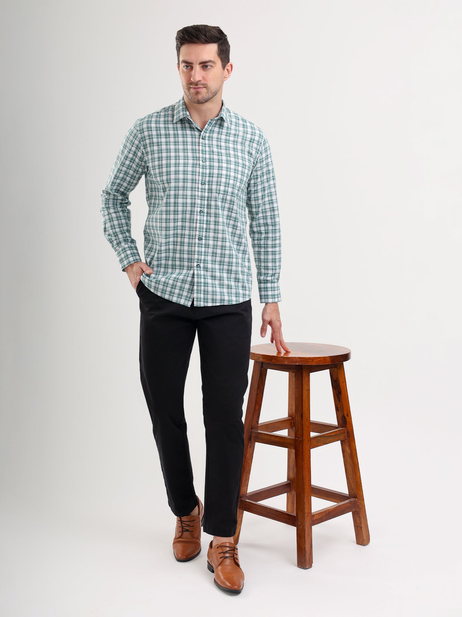 Sparky Solid Regular Fit Cotton Casual Shirt Full Sleeve | Summer Plus Size Green Color
