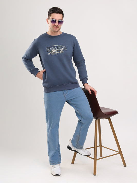 Men's Blue Solid Full Sleeves Sweatshirt