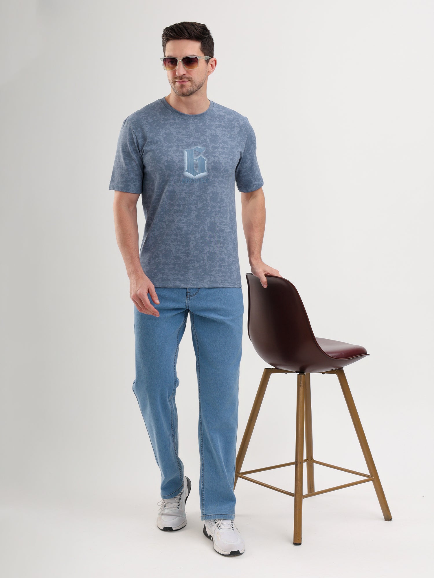 Sparky Solid Slim Fit Cotton Formal T-Shirt Half Sleeve | Summer Plus Size Blue Color