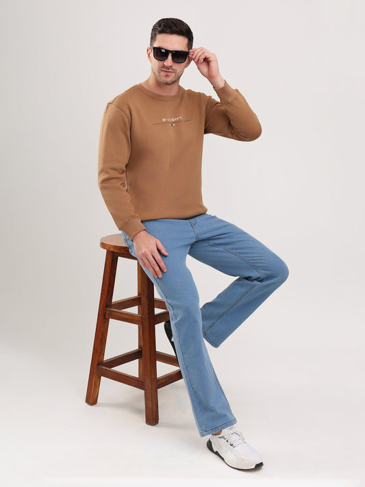 Men's Brown Solid  Full Sleeves Sweatshirt