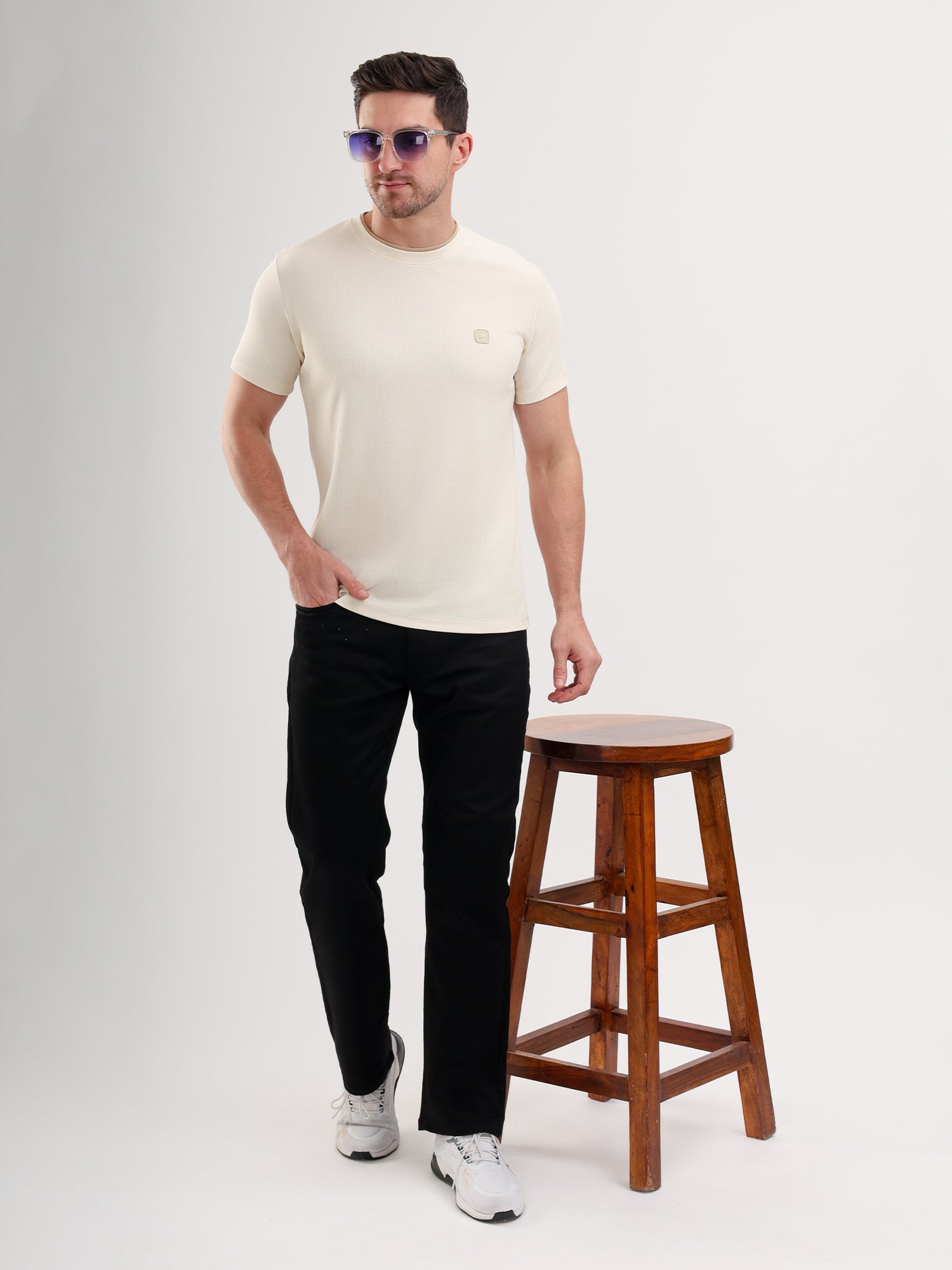 Sparky Solid Slim Fit Cotton Formal T-Shirt Half Sleeve | Summer Plus Size Cream Color