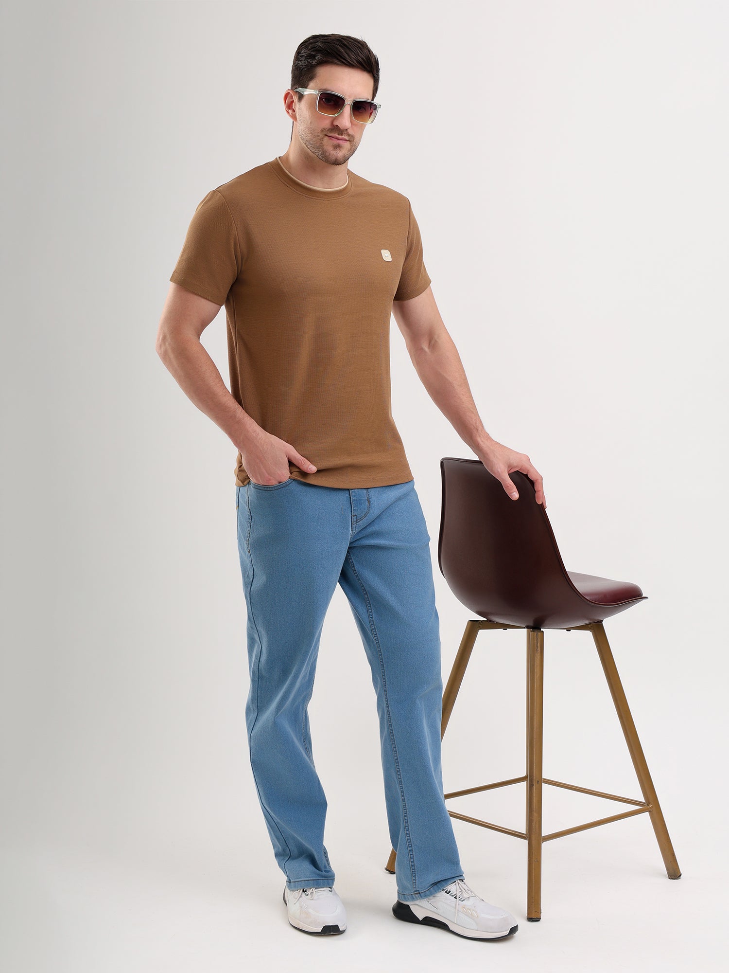 Sparky Solid Slim Fit Cotton Formal T-Shirt Half Sleeve | Summer Plus Size Brown Color