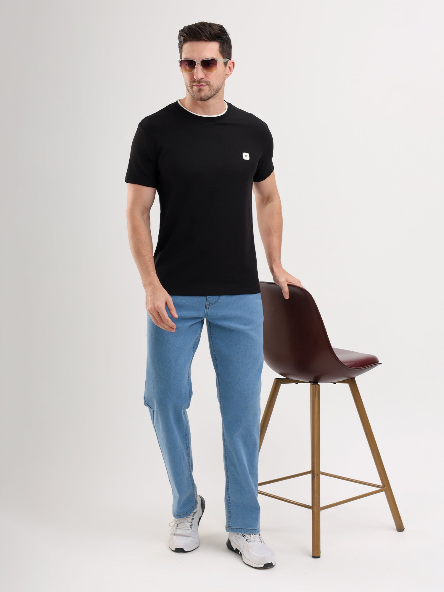 Sparky Solid Slim Fit Cotton Formal T-Shirt Half Sleeve | Summer Plus Size Black Color