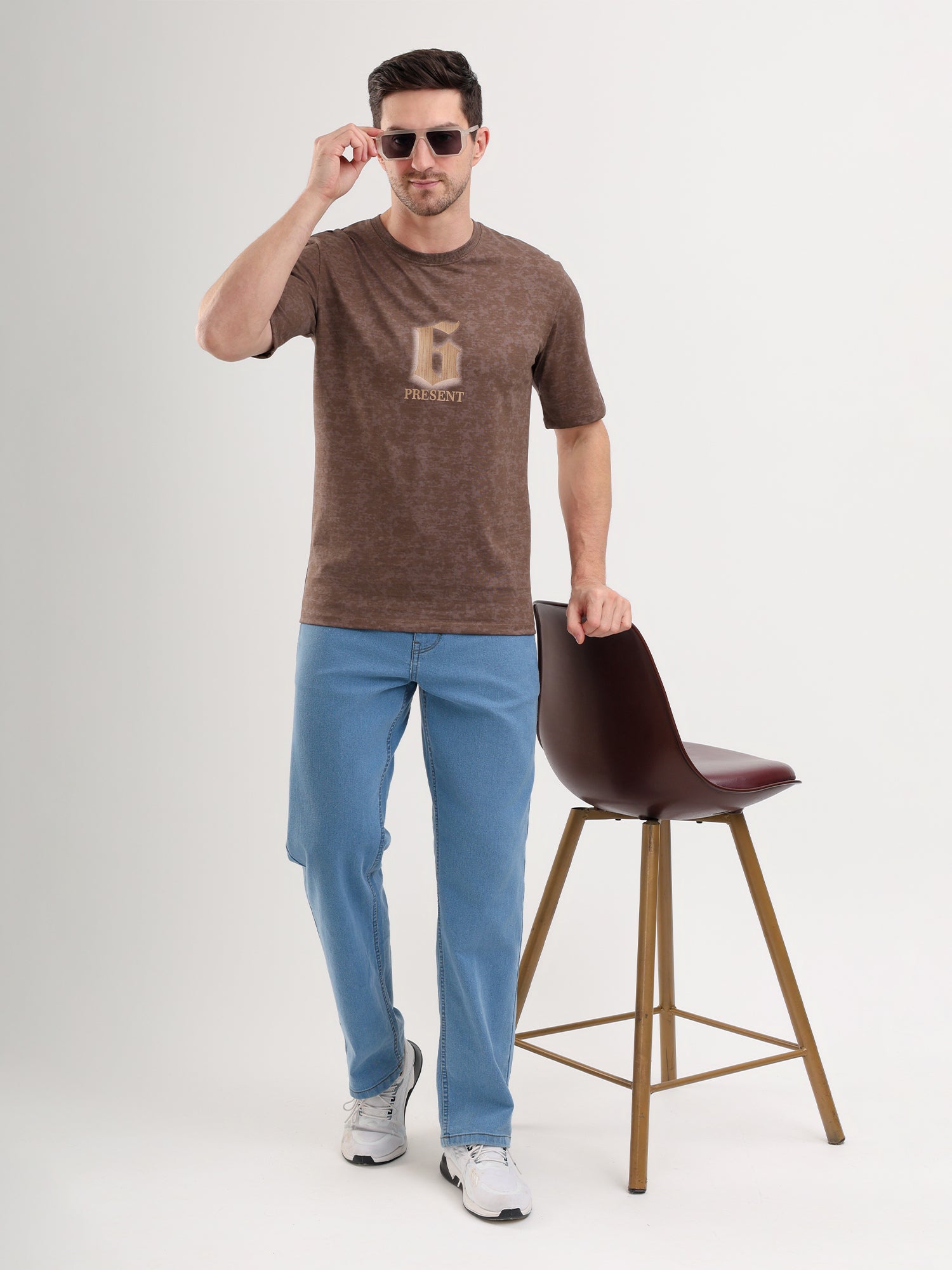 Sparky Solid Slim Fit Cotton Formal T-Shirt Half Sleeve | Summer Plus Size Brown Color
