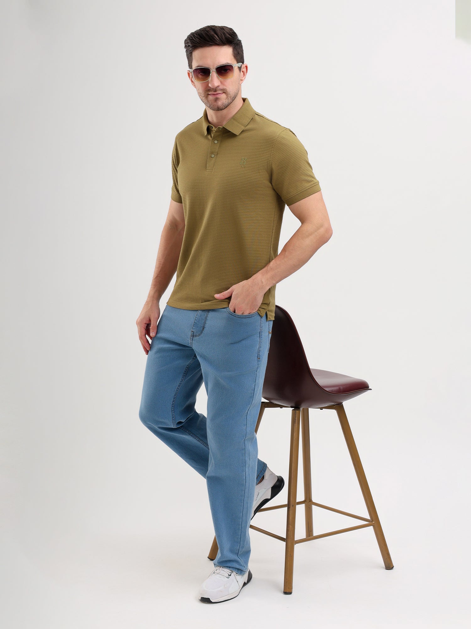 Sparky Solid Slim Fit Cotton Formal Polo Tshirt Half Sleeve | Summer Plus Size Olive Color