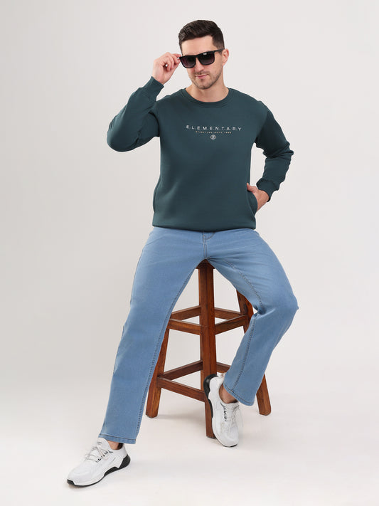 Men's Teal Blue Solid Full Sleeves Sweatshirt