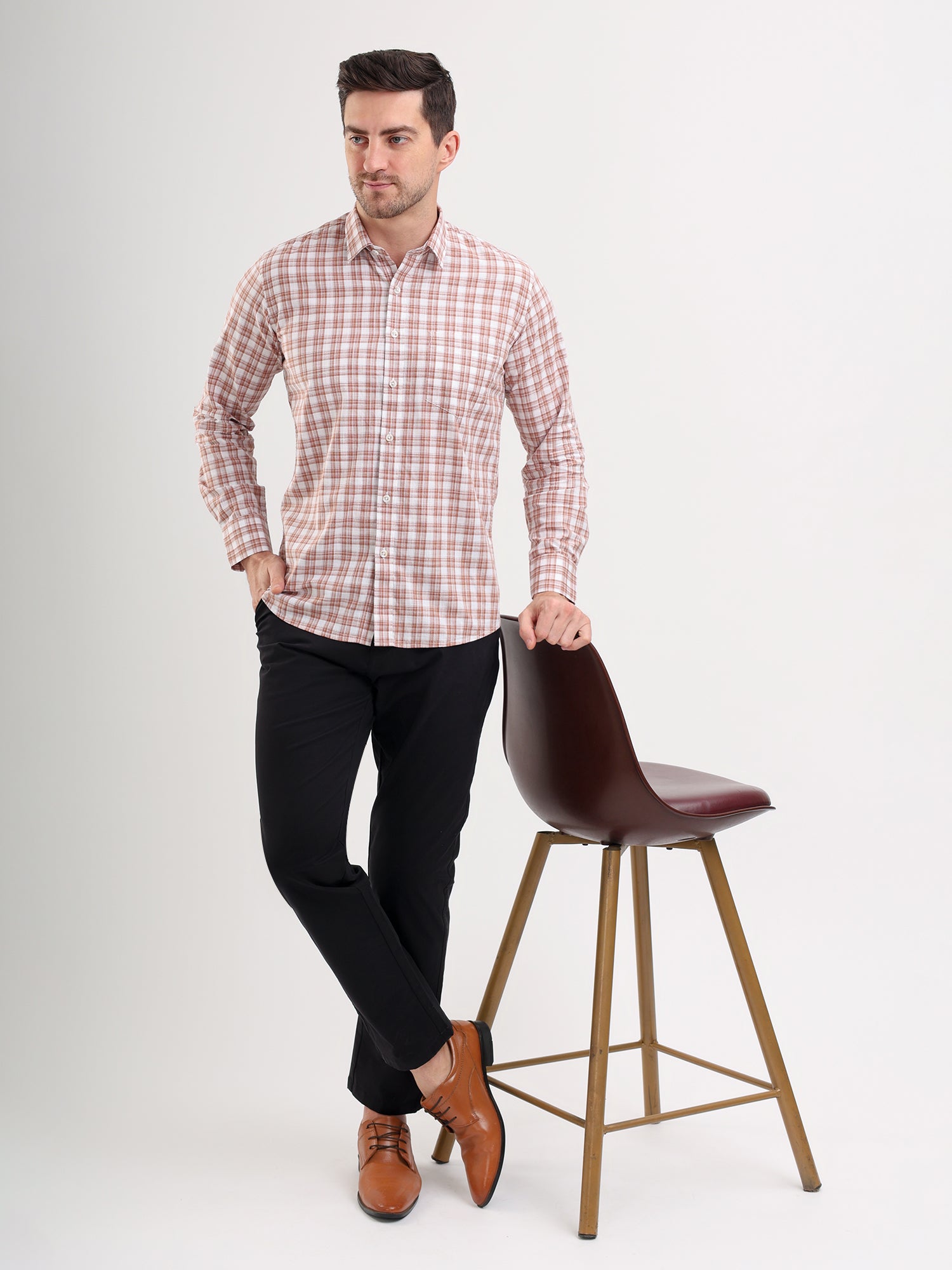 Sparky Solid Regular Fit Cotton Casual Shirt Full Sleeve | Summer Plus Size Brown Color