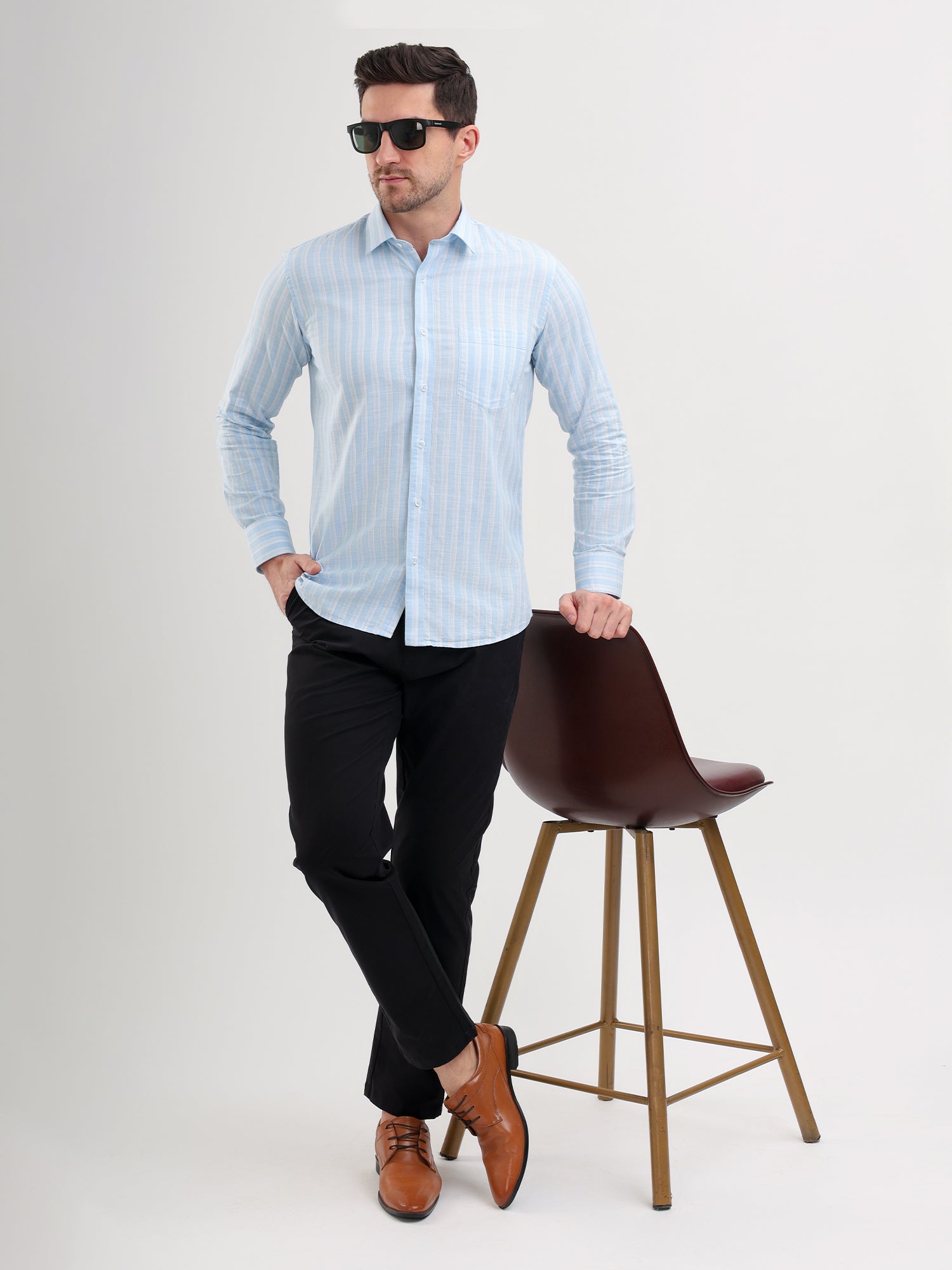 Sparky Solid Regular Fit Cotton Casual Shirt Full Sleeve | Summer Plus Size Sky Color