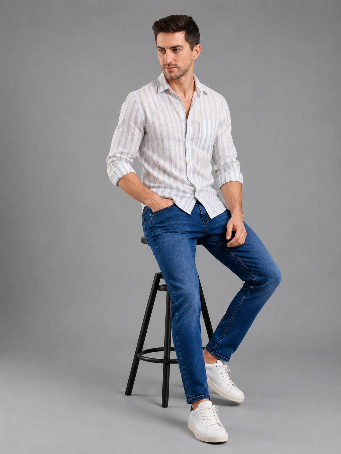 SPARKY Men | Stretch Narrow Fit | Mid Blue Jeans | Premium Casual Denim