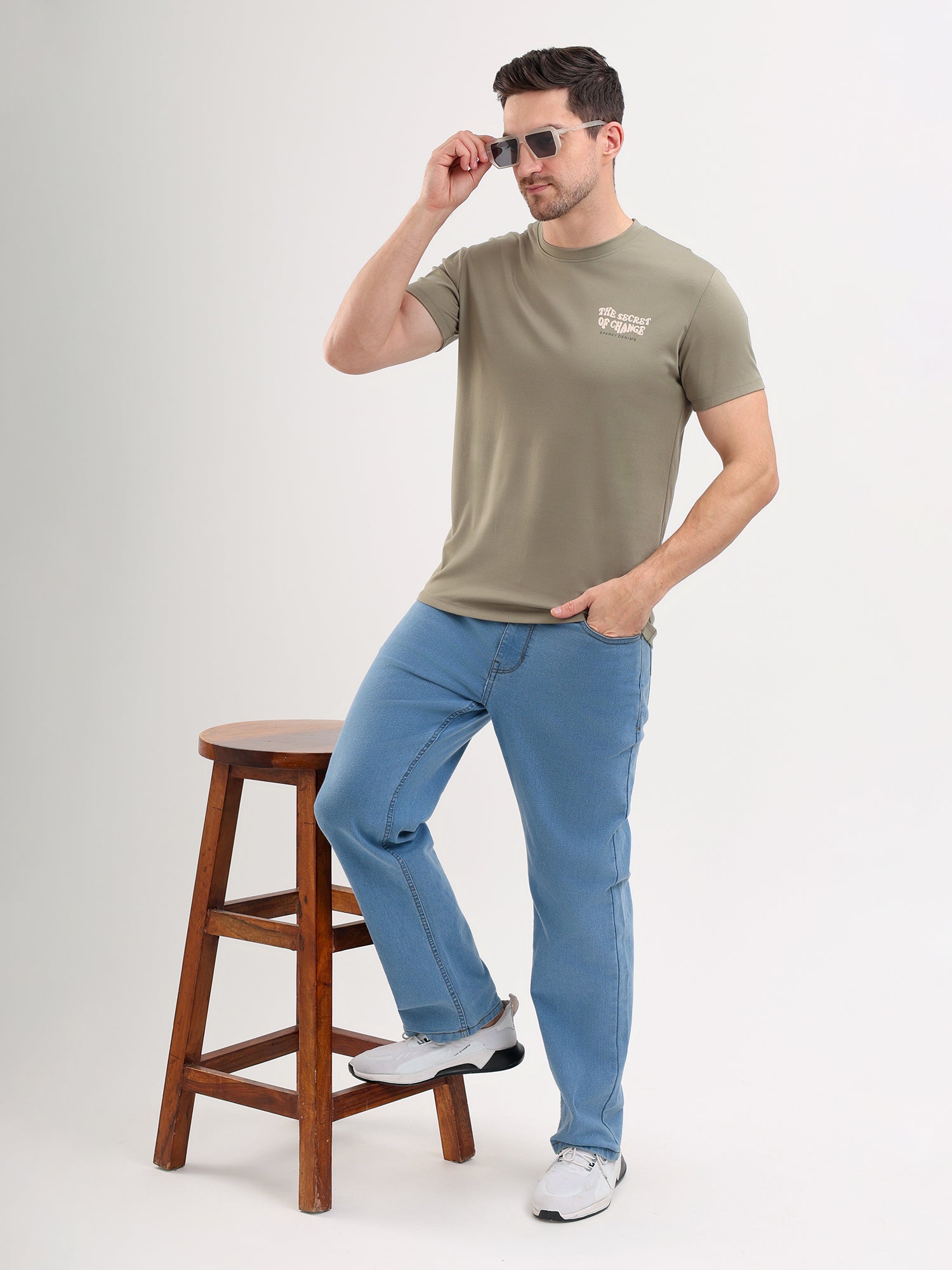 Sparky Solid Slim Fit Cotton Formal T-Shirt Half Sleeve | Summer Plus Size Olive Color