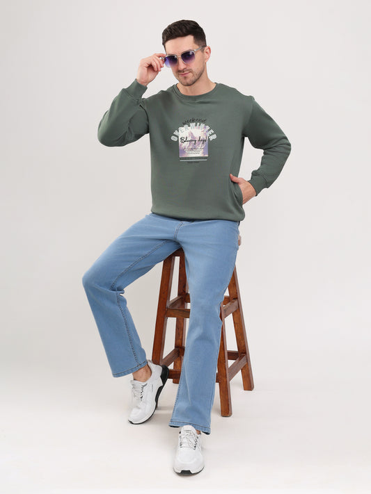 Men's Green Solid Full Sleeves Sweatshirt