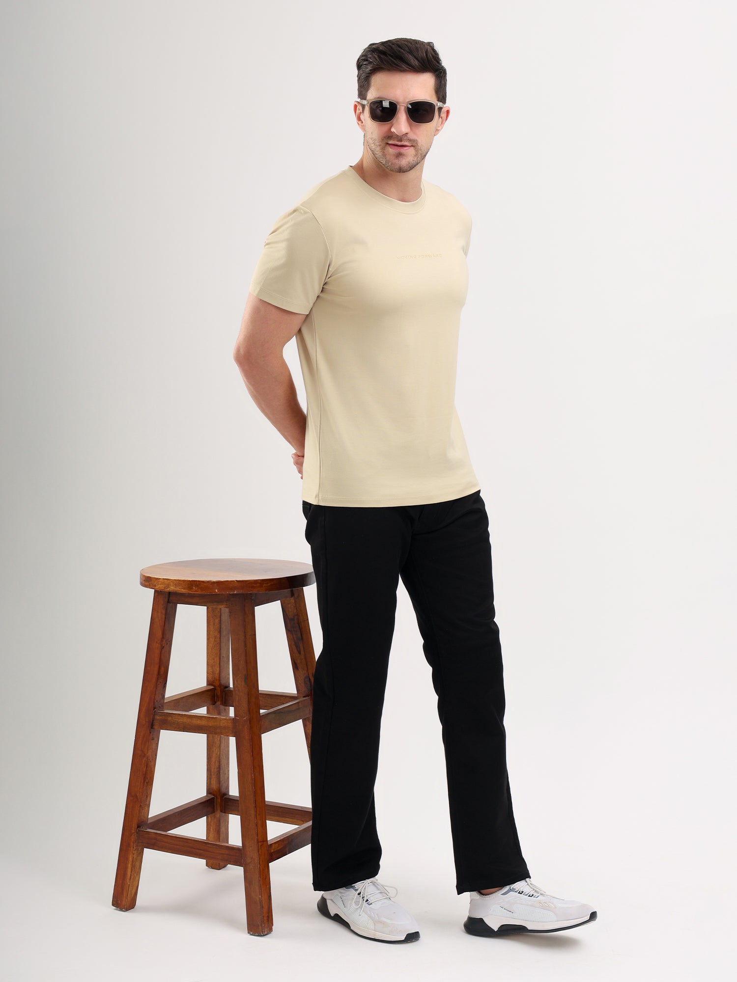 Sparky Solid Slim Fit Cotton Formal T-Shirt Half Sleeve | Summer Plus Size Beige Color