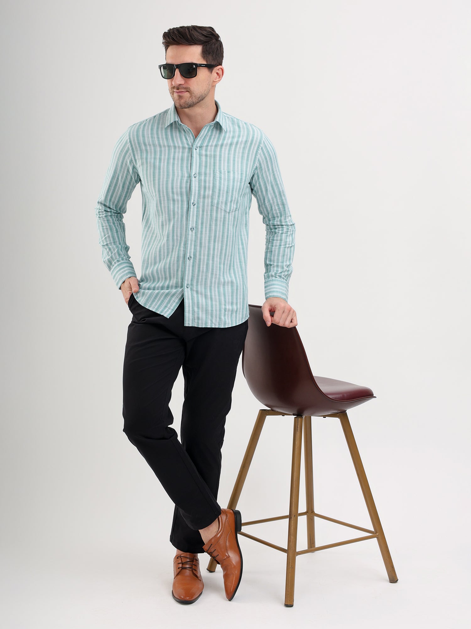 Sparky Solid Regular Fit Cotton Casual Shirt Full Sleeve | Summer Plus Size Green Color
