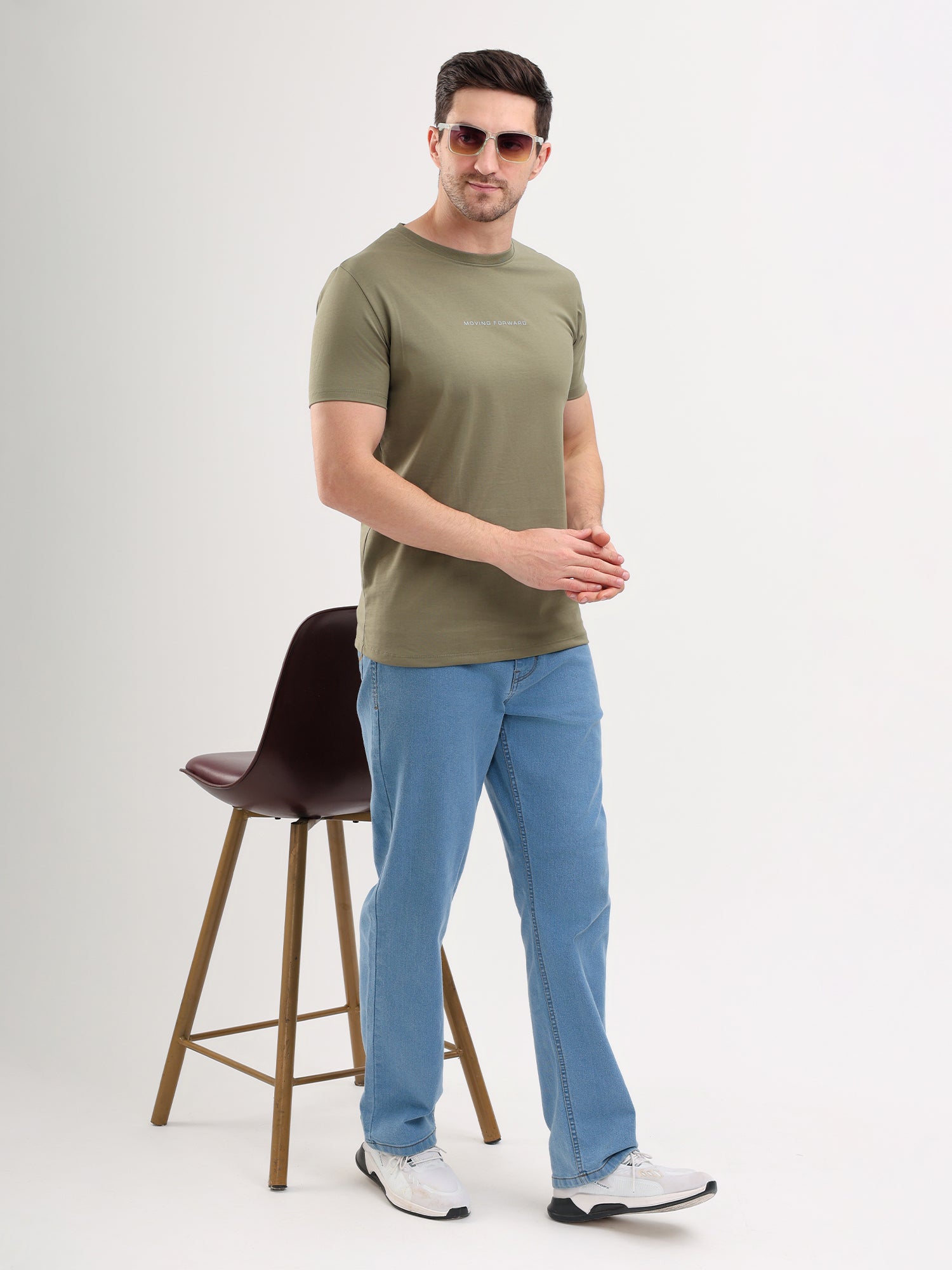 Sparky Solid Slim Fit Cotton Formal T-Shirt Half Sleeve | Summer Plus Size Olive Color