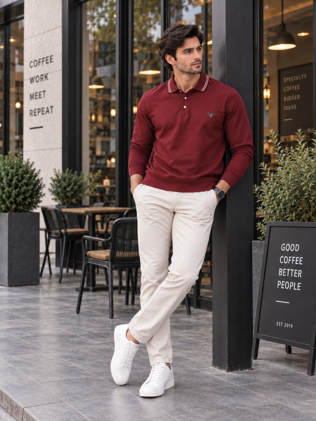 Men’s Solid Polo Neck Full Sleeve Sweatshirt