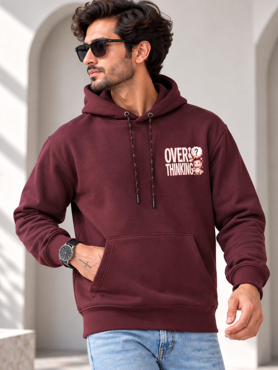 Wine Colour Regular Fit  Primium Hooded Sweatshirt