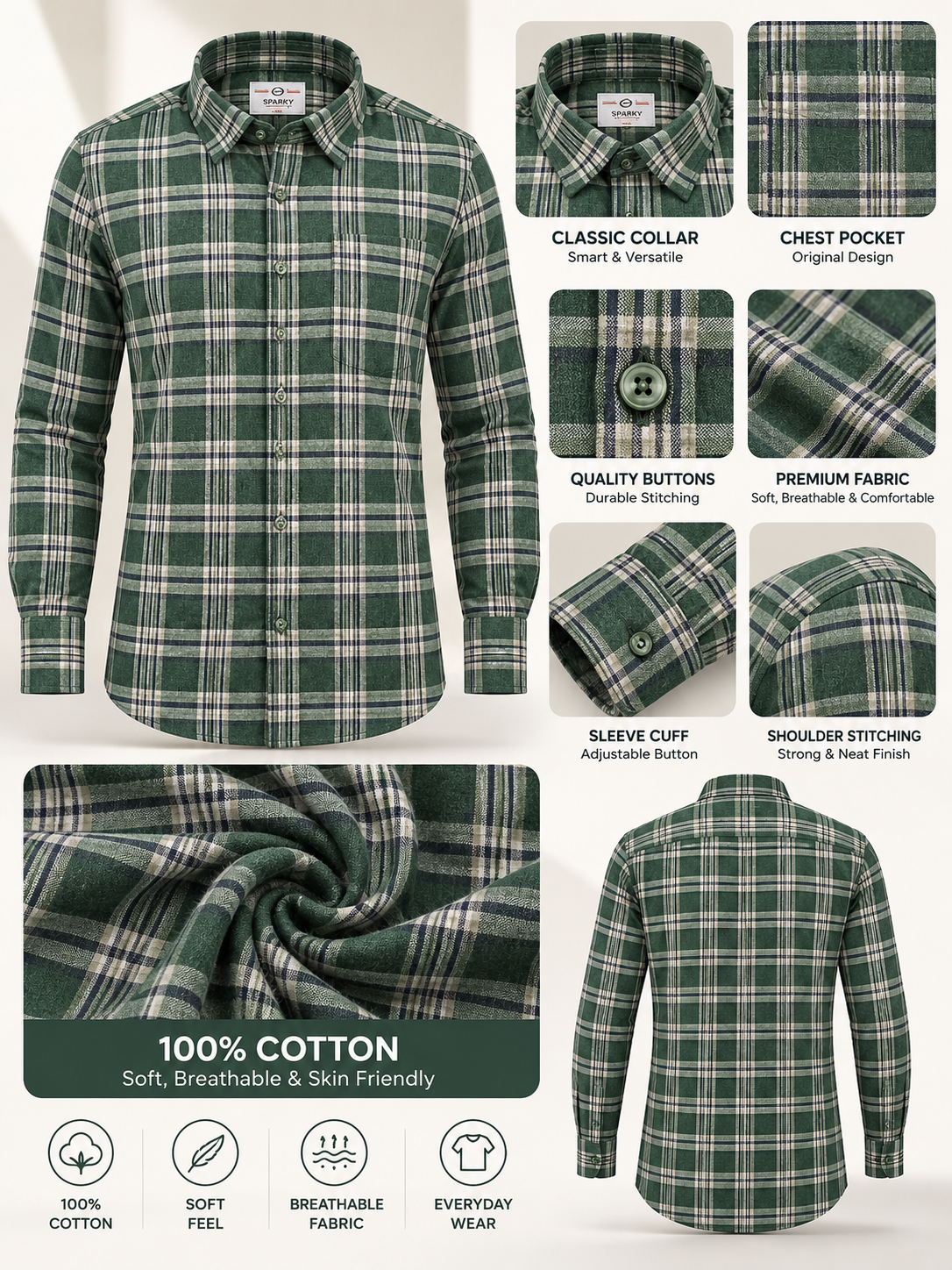 Men’s Premium Solid Casual Check Shirt
