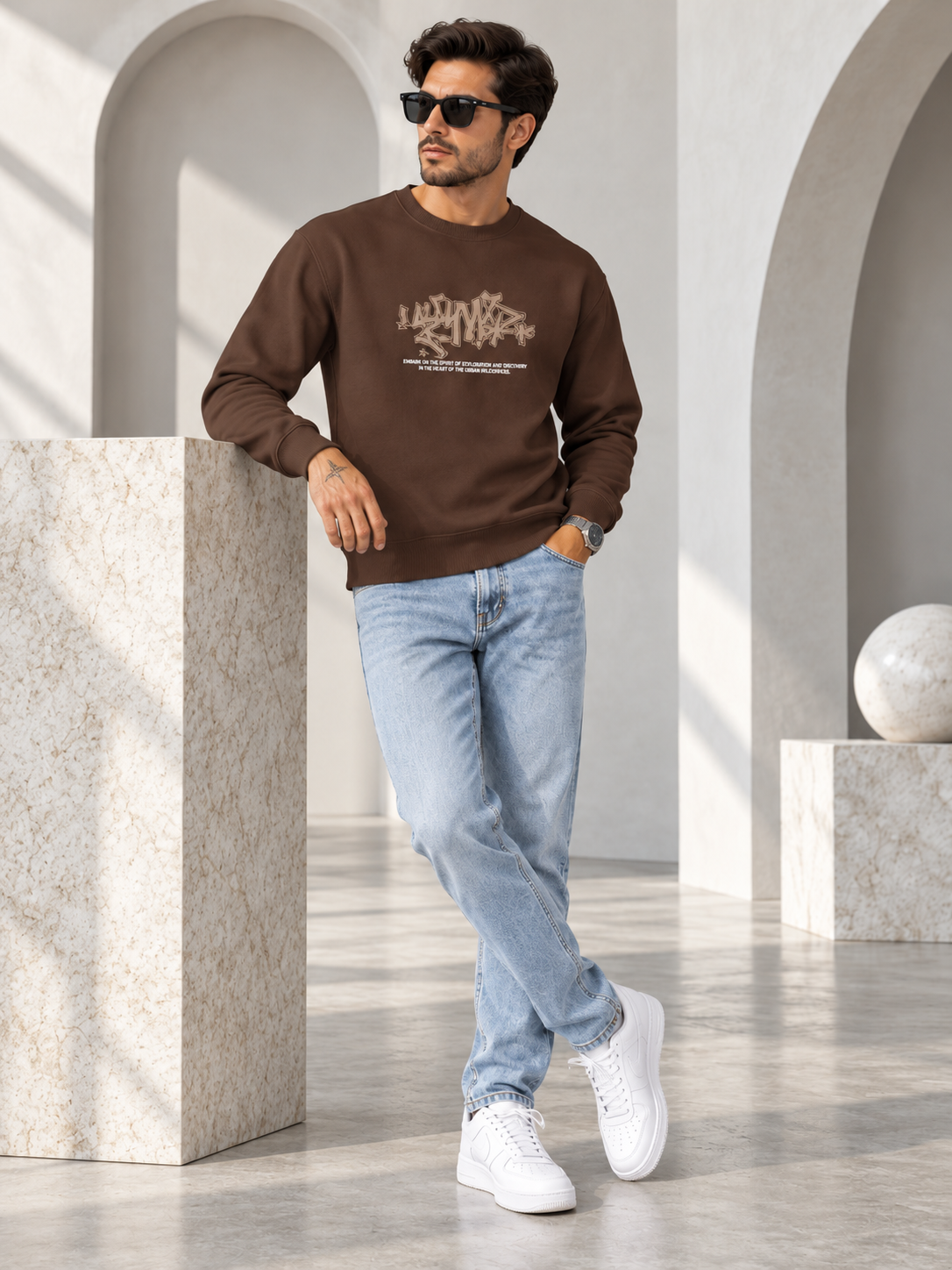 Men Brown Colour Round Neck Premium Sweatshirt