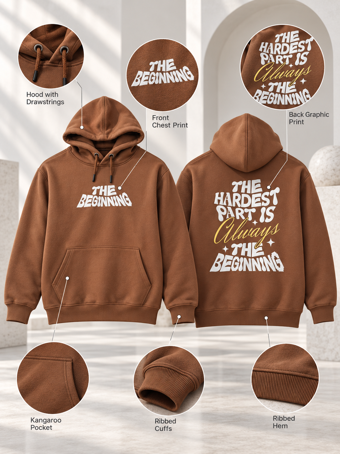Brown Colour Regular Fit  Primium Hooded Sweatshirt