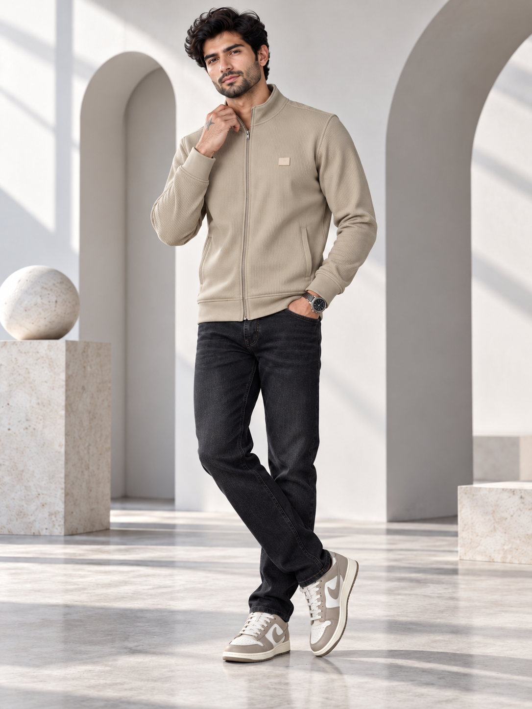 Men's Solid Full Sleeves & Full Zipper Plain Sweatshirt