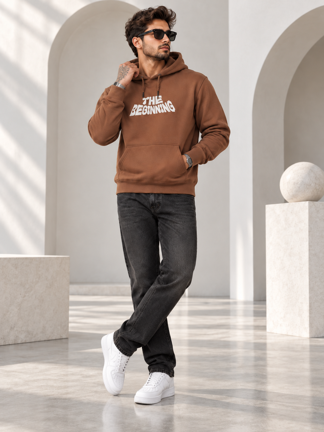 Brown Colour Regular Fit  Primium Hooded Sweatshirt
