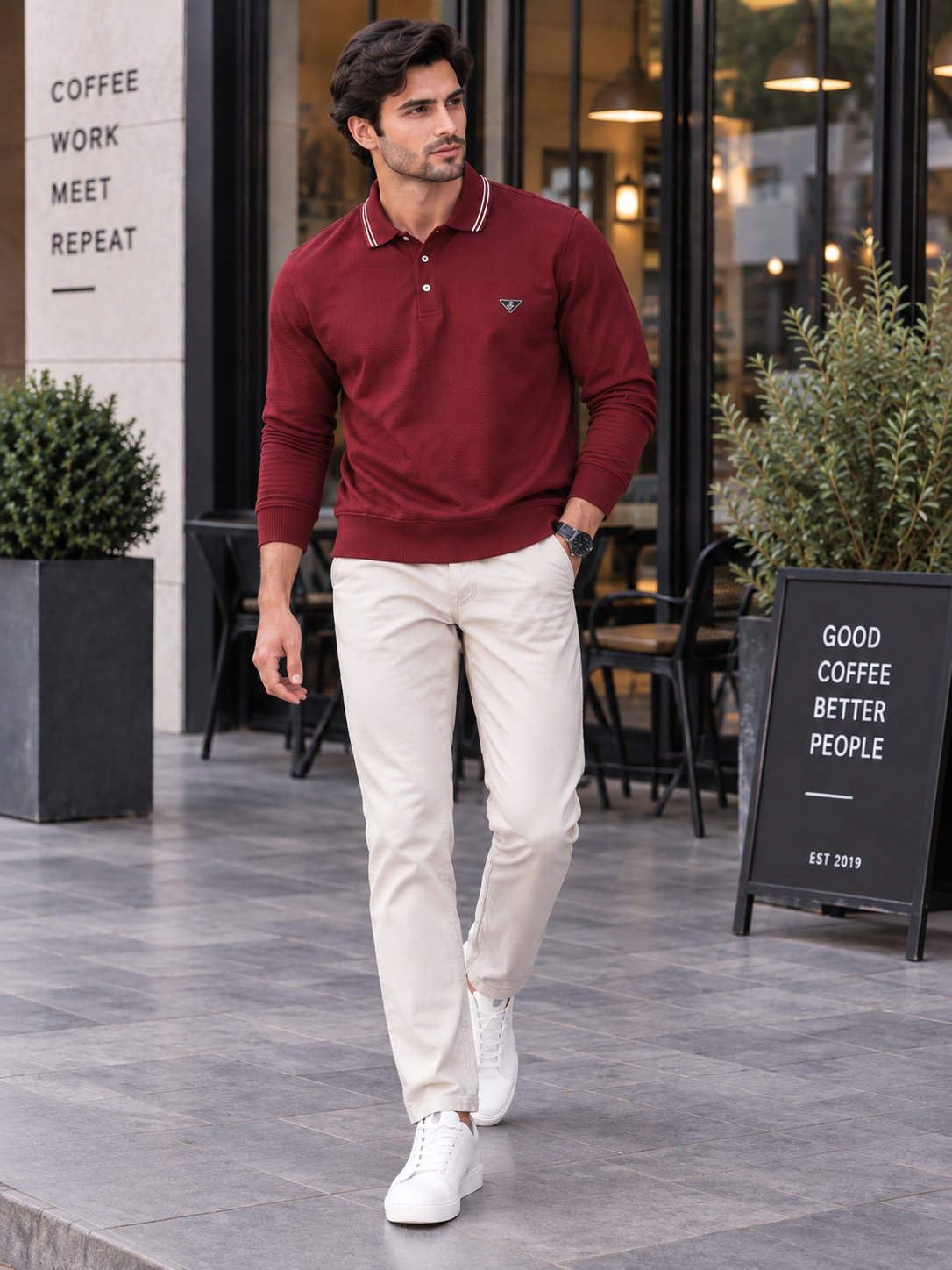 Men’s Solid Polo Neck Full Sleeve Sweatshirt
