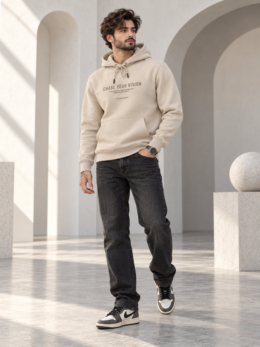 Beige Colour Regular Fit  Primium Hooded Sweatshirt