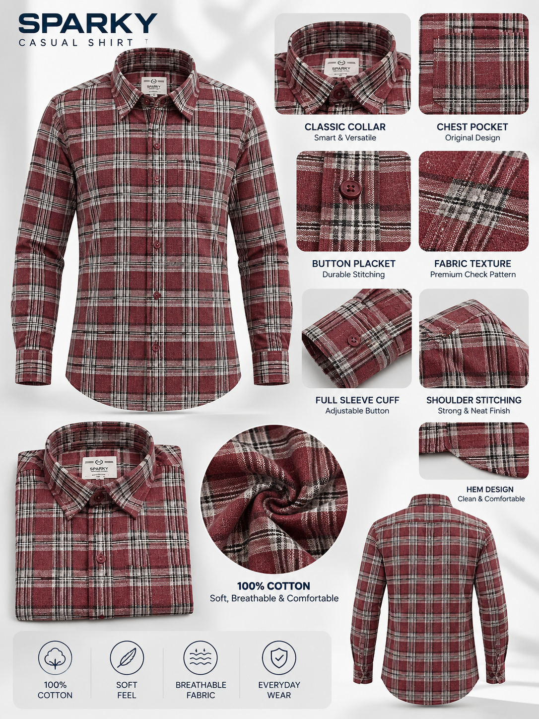 Men’s Premium Solid Casual Check Shirt