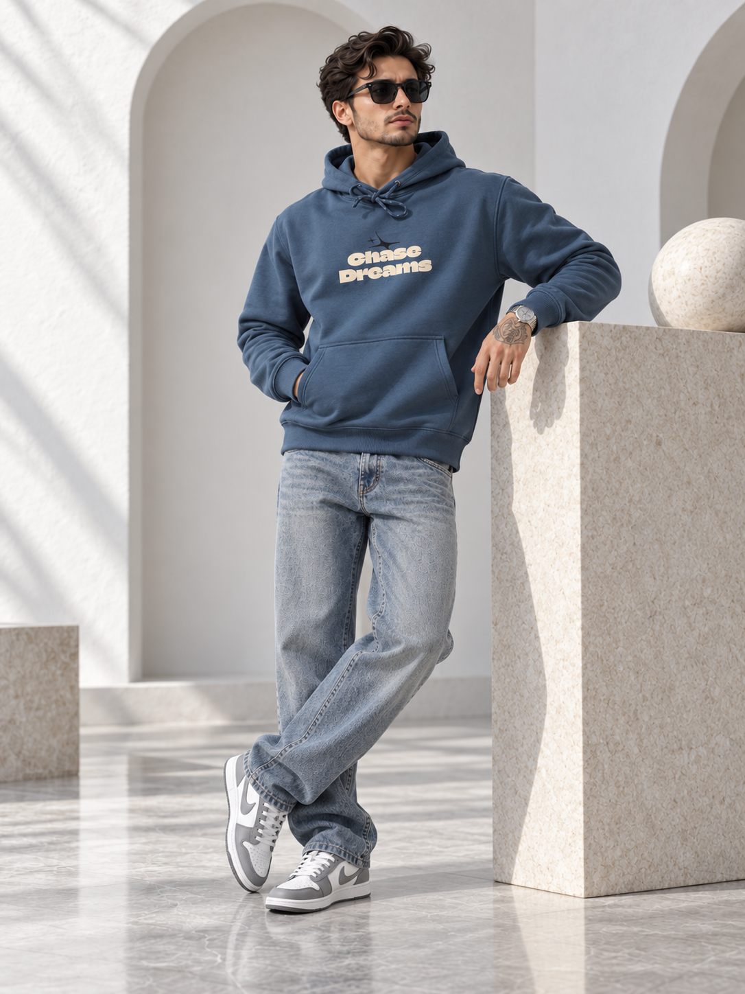 T Blue Colour Regular Fit  Primium Hooded Sweatshirt