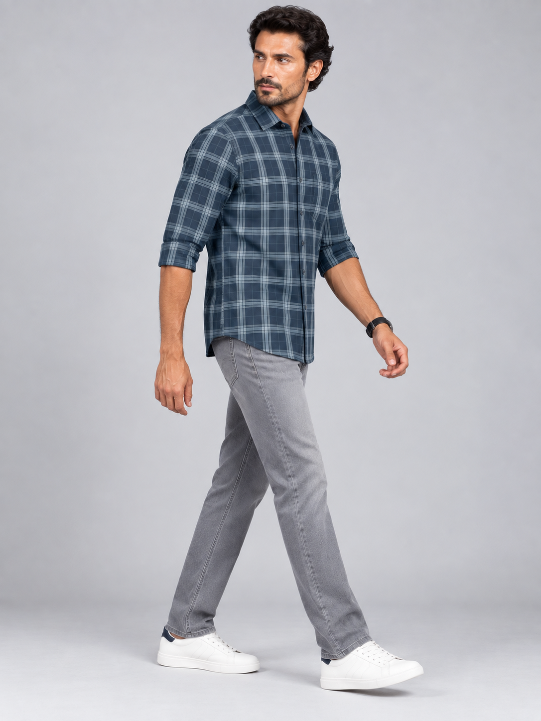 Men’s Premium Indigo Checked Full Sleeve Casual Shirt