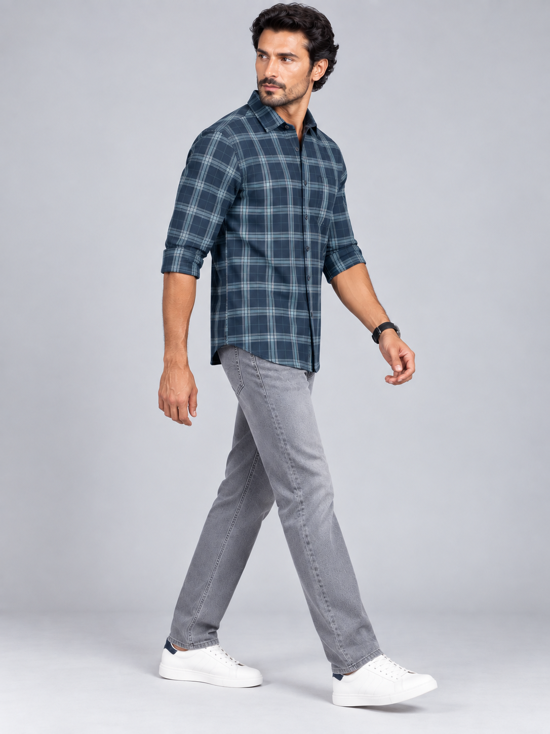 Men’s Premium Indigo Checked Full Sleeve Casual Shirt