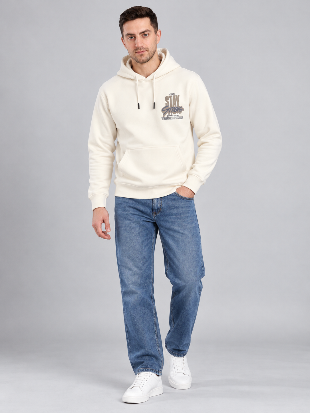 Cream Colour Regular Fit  Primium Hooded Sweatshirt