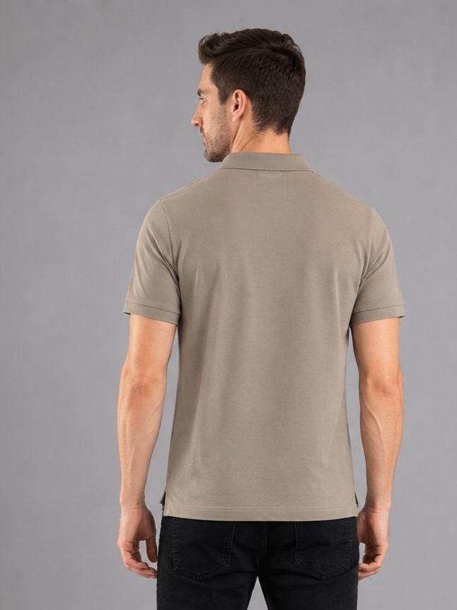 Men Grey Solid Polo T-Shirt