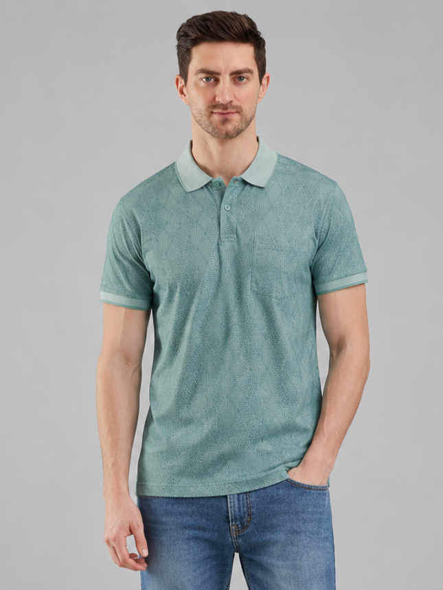 Men Green Color Solid Polo T-Shirt