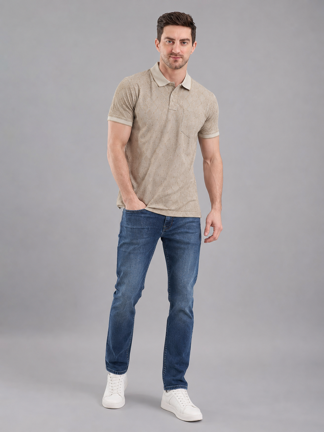 Men Beige Color Solid Polo T-Shirt