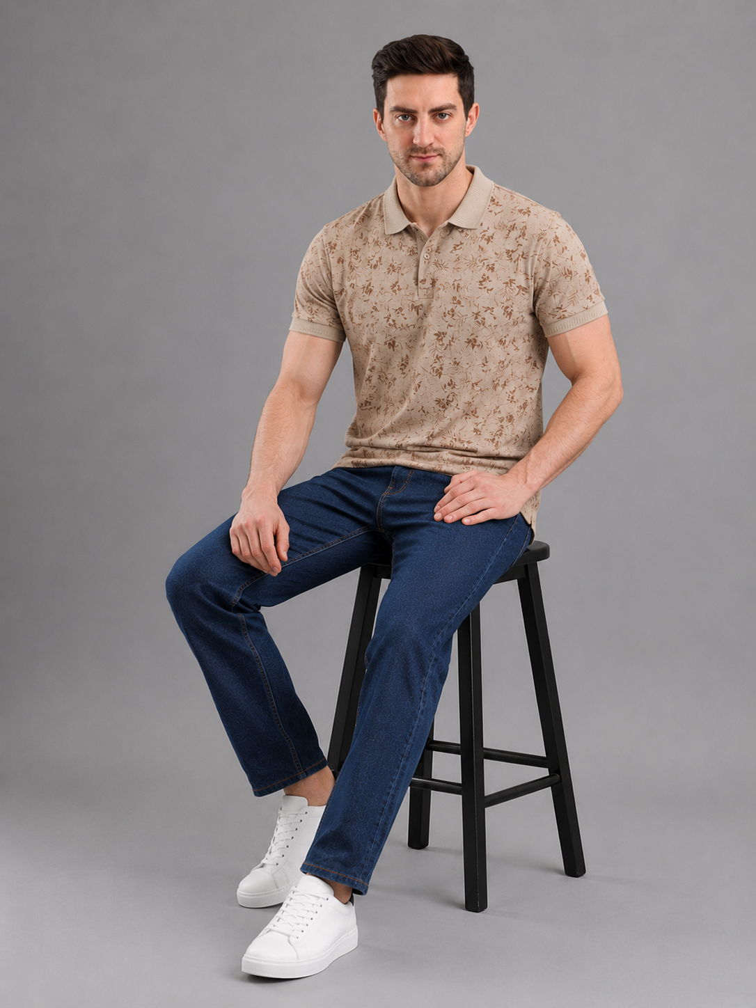 Men Fawn Colour Premium Solid Polo T-Shirt
