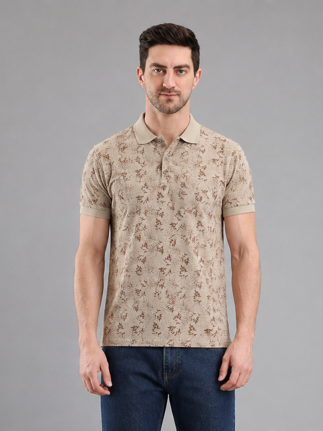 Men Fawn Colour Premium Solid Polo T-Shirt