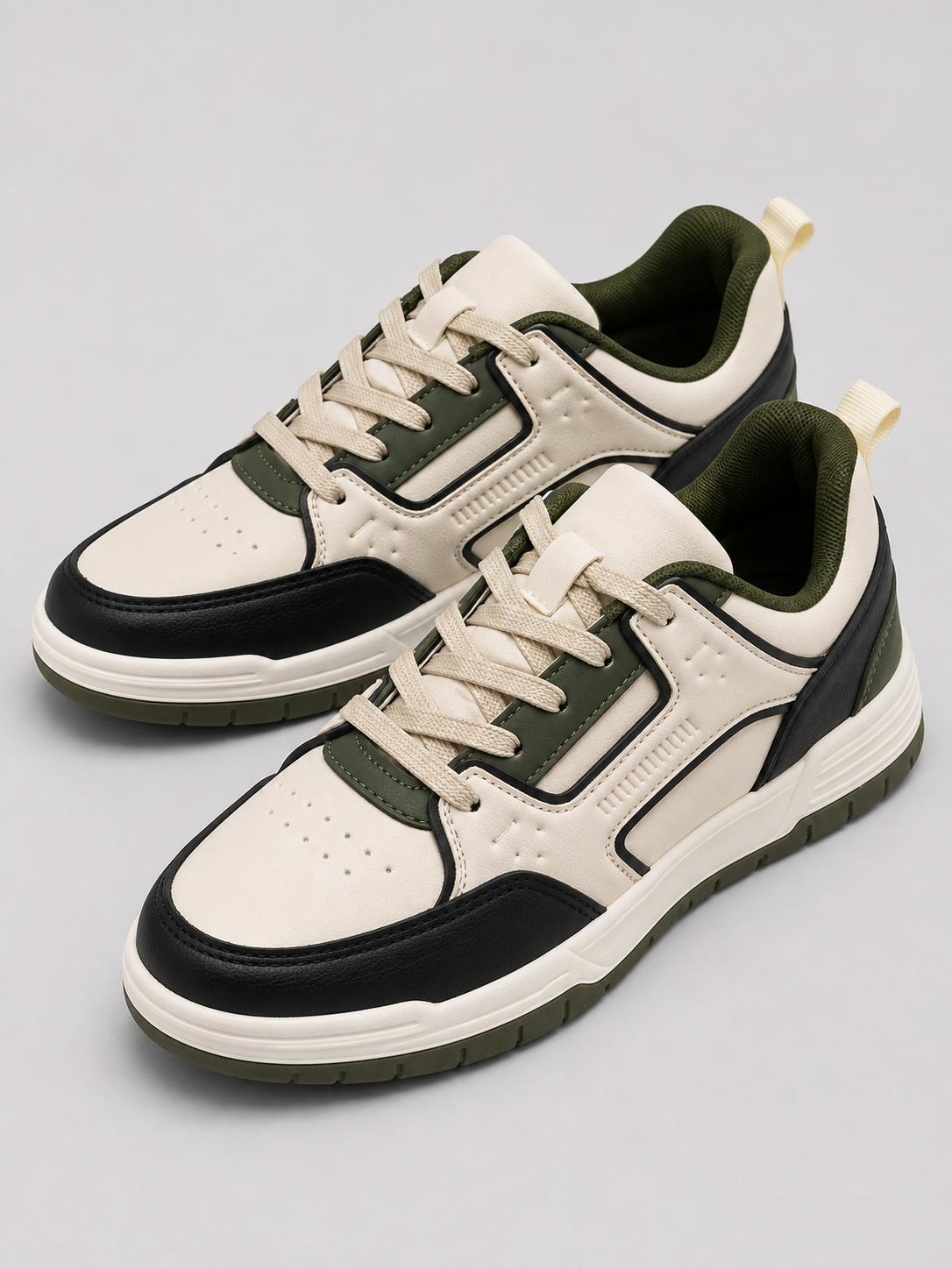 Men's Beig Black Colour Casual Sneakers