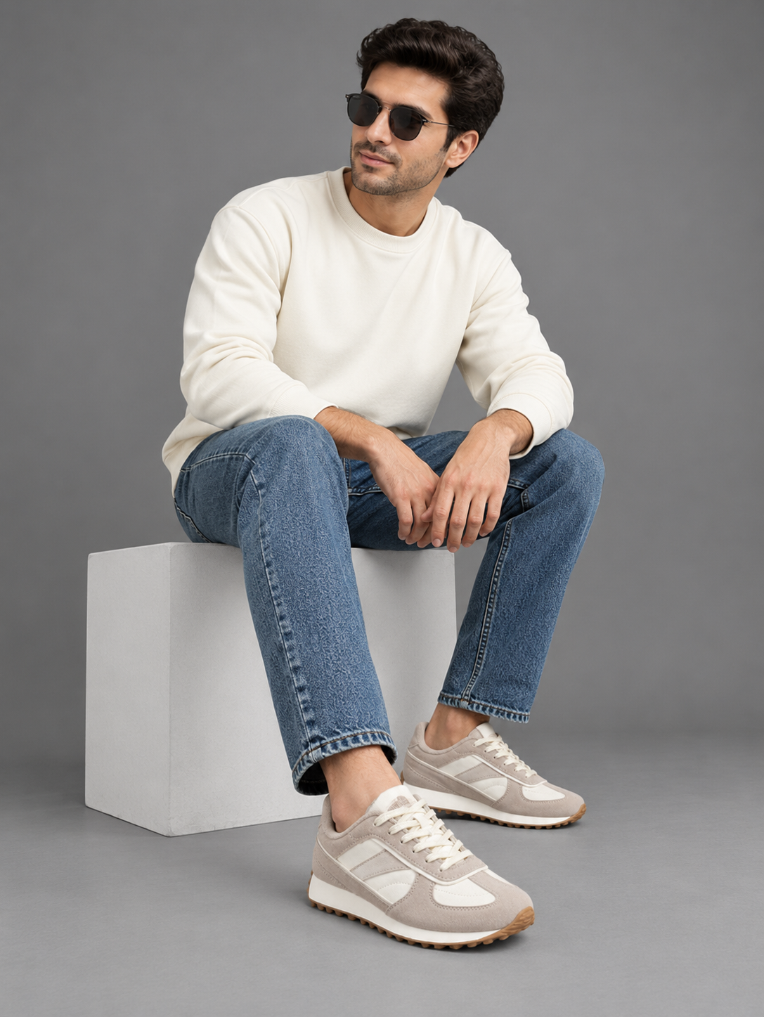 Men's Light Beige Solid Casual Shoes