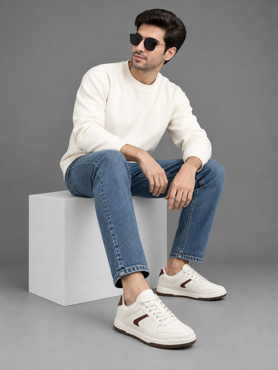 Men's Off White Colour Casual Sneakers