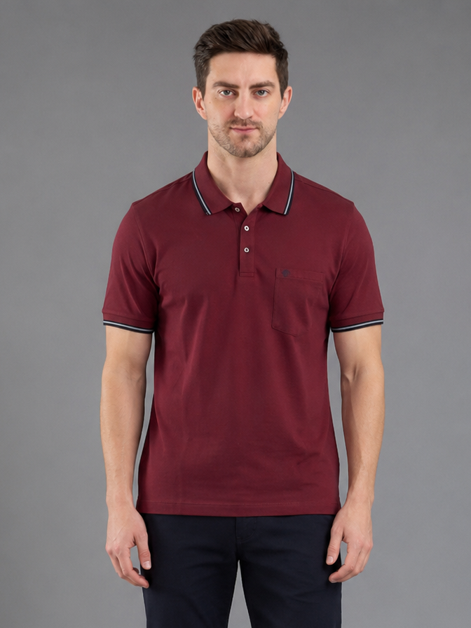 Men Red Colour Premium Solid Polo T-Shirt